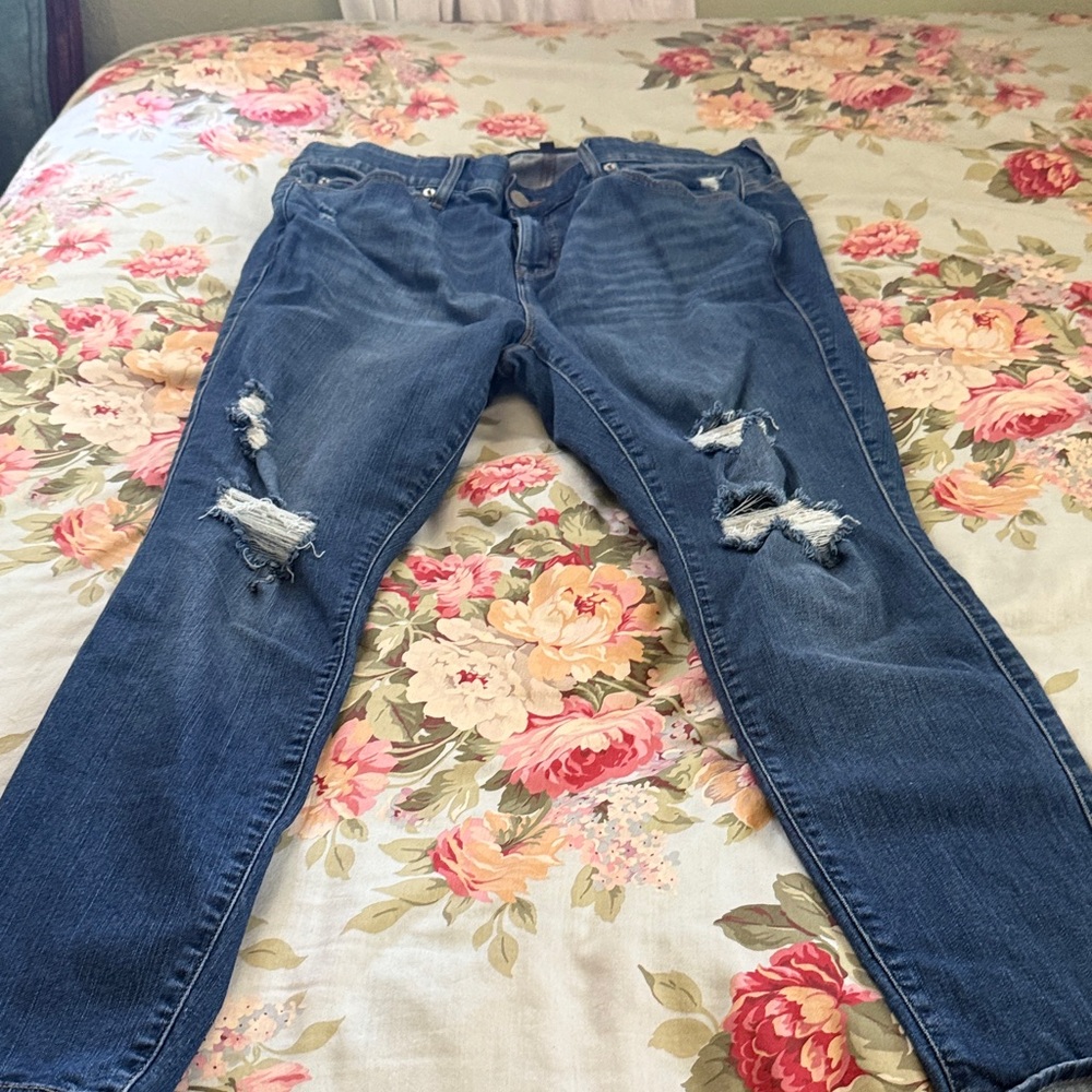 Torrid Dark Blue Distressed Skinny Jeans